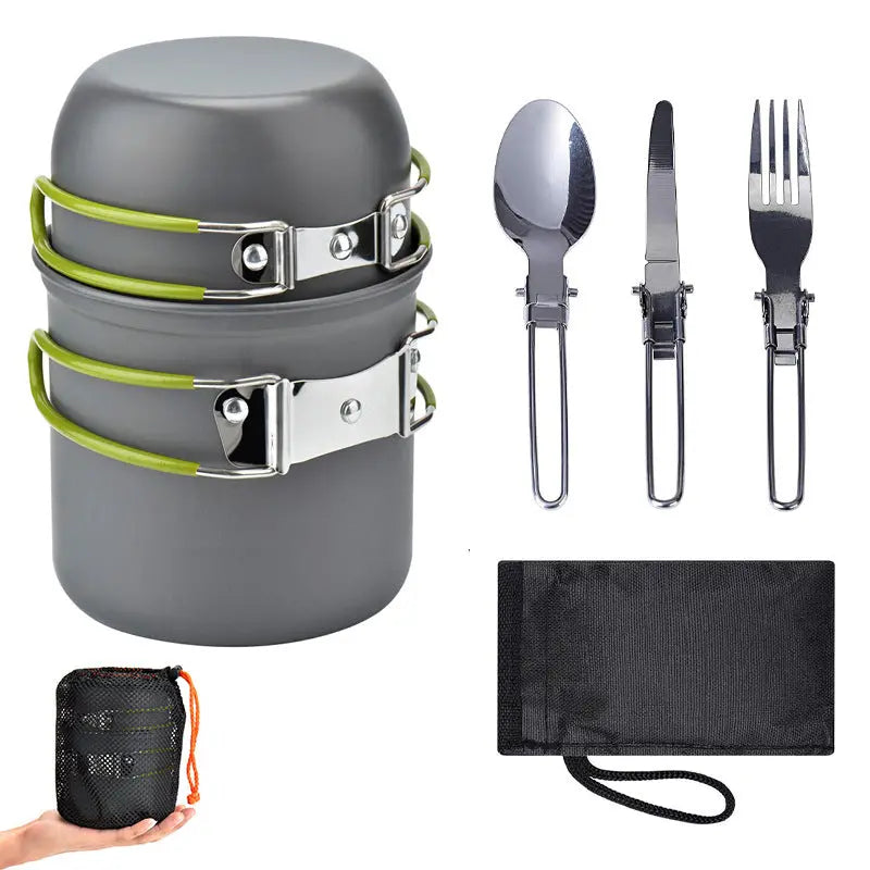 Premium Camping Cookware Set - Stainless Steel Forks, Knives and Spoons for Outdoor Cooking and Picnics! Sunsetmount